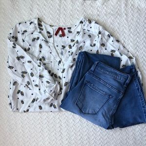 Red Camel Owl Print Top Size Medium